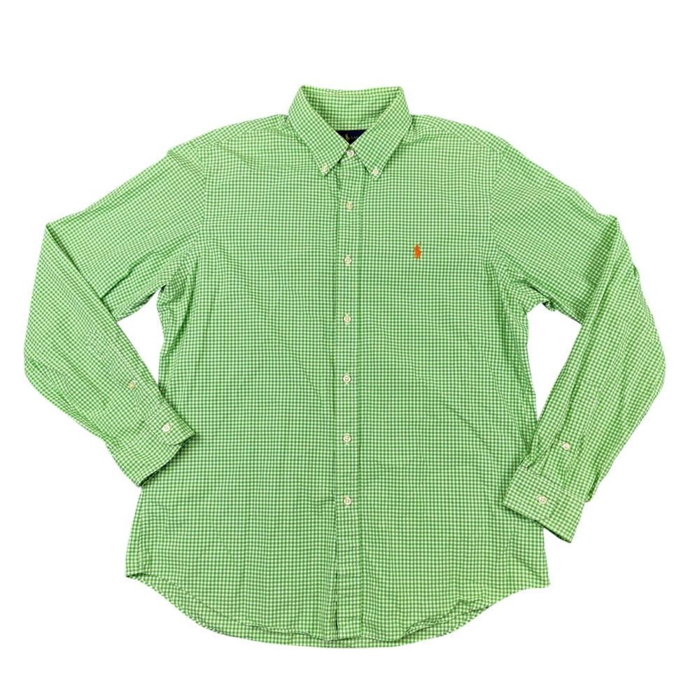 Ralph Lauren Button Down Shirt Mens Large Classic Fit Green Gingham Preppy
